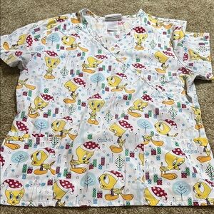 Tweety Bird Print Scrub Top